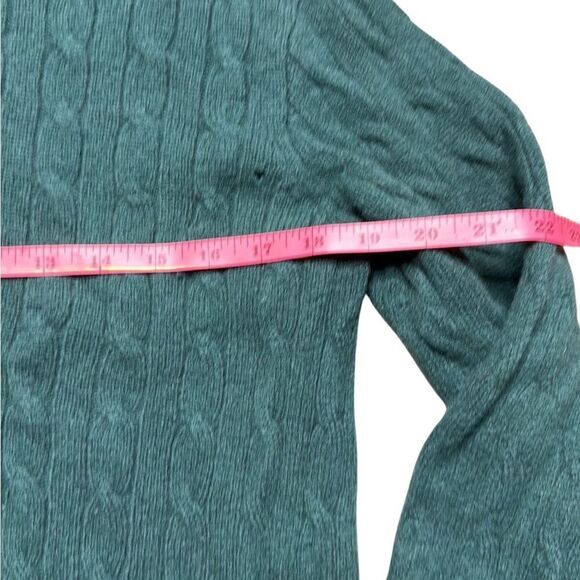 Vintage J Crew Lambswool Cable Knit Forest Green Crewneck Sweater Medium - Picture 5 of 8